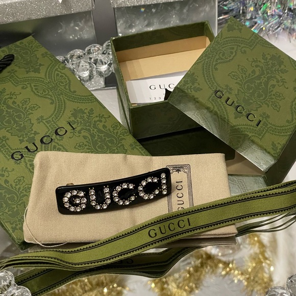 NIB FULL INCLUSION GUCCI CRYSTAL HAIR CLIP BARRETTE TORTOISE RESIN ITALY - Picture 8 of 9